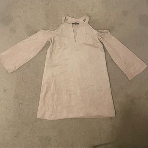 BCBG Maxazria Suede Short Dress with Cold Shoulder Cut Outs